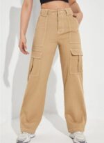 High Waist Khaki Denim Cargo