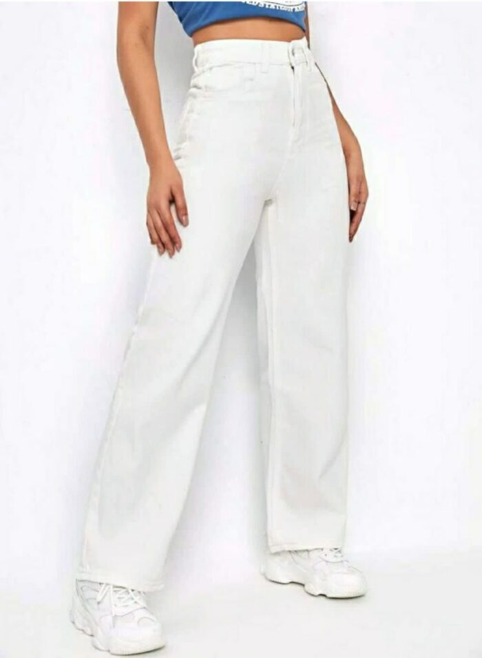 High Waist White Wide Leg Denim