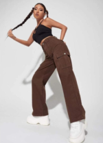 High Waist Brown Denim Cargo