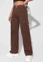 High Waist Brown Denim Cargo