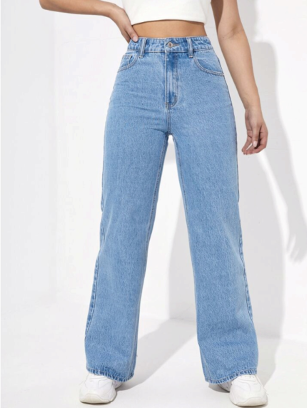 High Waist Ice Blue Wide Leg Denim