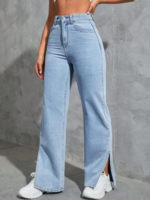 High Waist Slit Ice Blue Denim