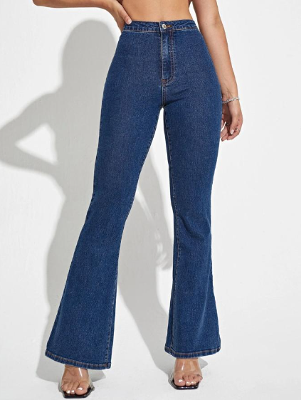 High Waist Dark Blue Bell-bottom Denim