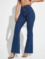 High Waist Dark Blue Bell-Bottom Denim