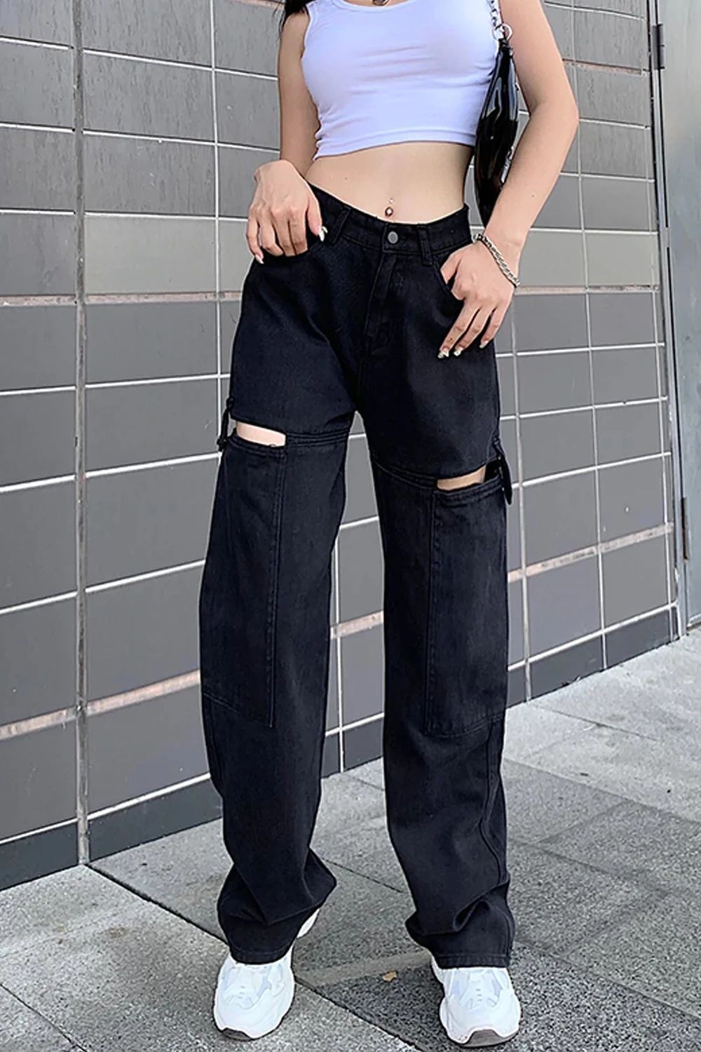 High Waist Cut Out Jeans