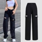 High Waist Black Cut-Out Wide Leg Denim