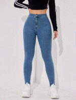 High Waist Stone Blue Skinny Denim