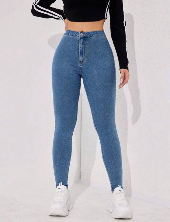 High Waist Stone Blue Skinny Denim