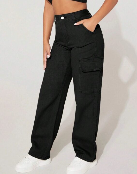 High Waist Black Cotton Denim