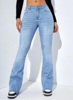 High Waist Ice Blue Whisker Boot-Cut Denim