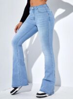 High Waist Ice Blue Whisker Boot-Cut Denim