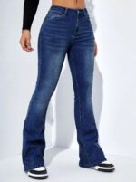 High Waist Dark Blue Boot-Cut Denim