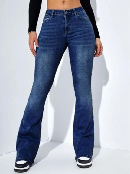 High Waist Dark Blue Boot-Cut Denim