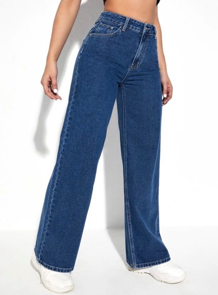 High Waist Dark Blue Wide Leg Denim