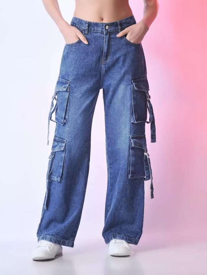 High Waist Multi Pocket's Denim Cargo